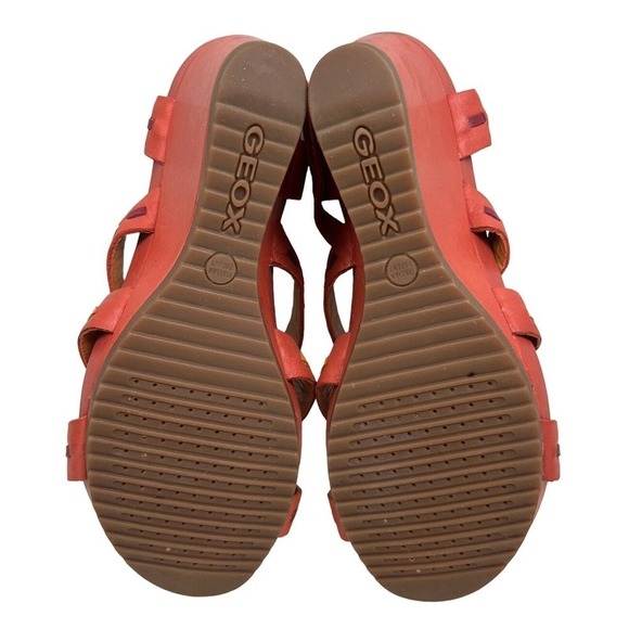 Geox Rorie Wedge‎ Sandal Leather Slingback Ankle Strap Orange Women Size EUR 39 - Picture 8 of 8